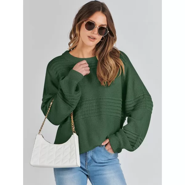 imageANRABESS Women Crew Neck Long Sleeve Sweater 2023 Winter Casual Cable Ribbed Knit Pullover Jumper TopsDark Green