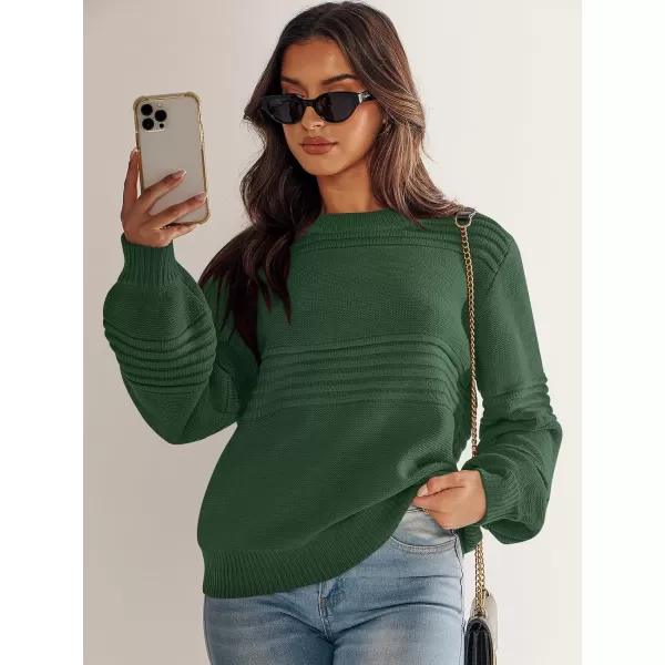 imageANRABESS Women Crew Neck Long Sleeve Sweater 2023 Winter Casual Cable Ribbed Knit Pullover Jumper TopsDark Green