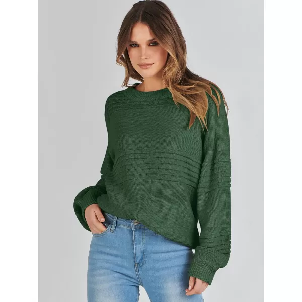 imageANRABESS Women Crew Neck Long Sleeve Sweater 2023 Winter Casual Cable Ribbed Knit Pullover Jumper TopsDark Green