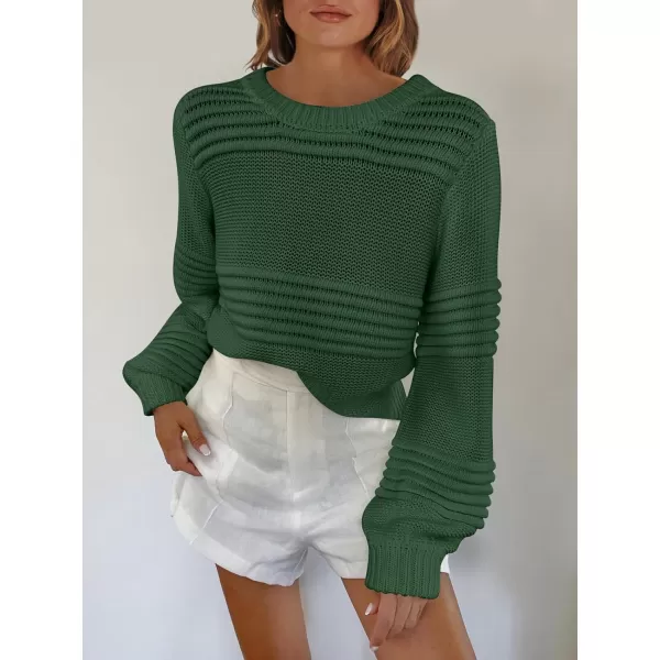 imageANRABESS Women Crew Neck Long Sleeve Sweater 2023 Winter Casual Cable Ribbed Knit Pullover Jumper TopsDark Green