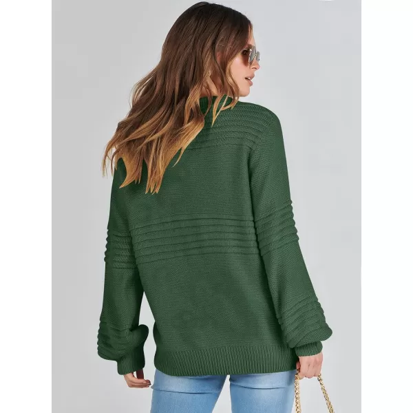 imageANRABESS Women Crew Neck Long Sleeve Sweater 2023 Winter Casual Cable Ribbed Knit Pullover Jumper TopsDark Green