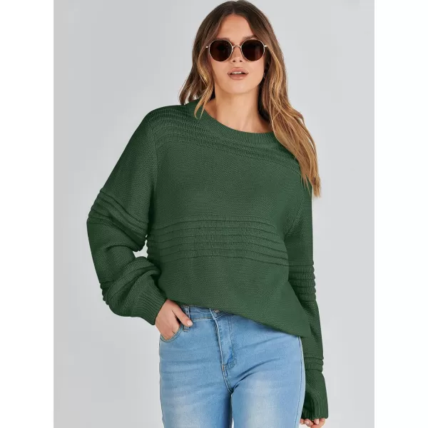 imageANRABESS Women Crew Neck Long Sleeve Sweater 2023 Winter Casual Cable Ribbed Knit Pullover Jumper TopsDark Green