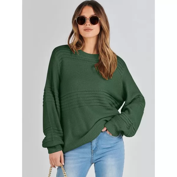 imageANRABESS Women Crew Neck Long Sleeve Sweater 2023 Winter Casual Cable Ribbed Knit Pullover Jumper TopsDark Green