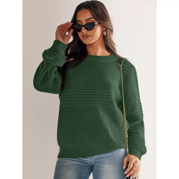 imageANRABESS Women Crew Neck Long Sleeve Sweater 2023 Winter Casual Cable Ribbed Knit Pullover Jumper TopsDark Green