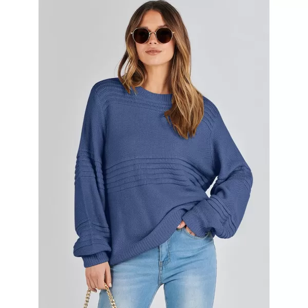 imageANRABESS Women Crew Neck Long Sleeve Sweater 2023 Winter Casual Cable Ribbed Knit Pullover Jumper TopsNavy Blue