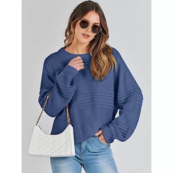 imageANRABESS Women Crew Neck Long Sleeve Sweater 2023 Winter Casual Cable Ribbed Knit Pullover Jumper TopsNavy Blue