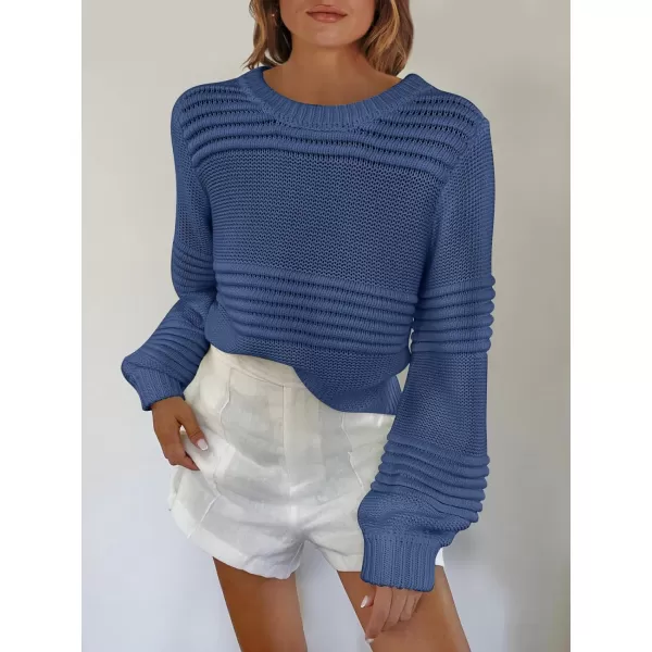 imageANRABESS Women Crew Neck Long Sleeve Sweater 2023 Winter Casual Cable Ribbed Knit Pullover Jumper TopsNavy Blue
