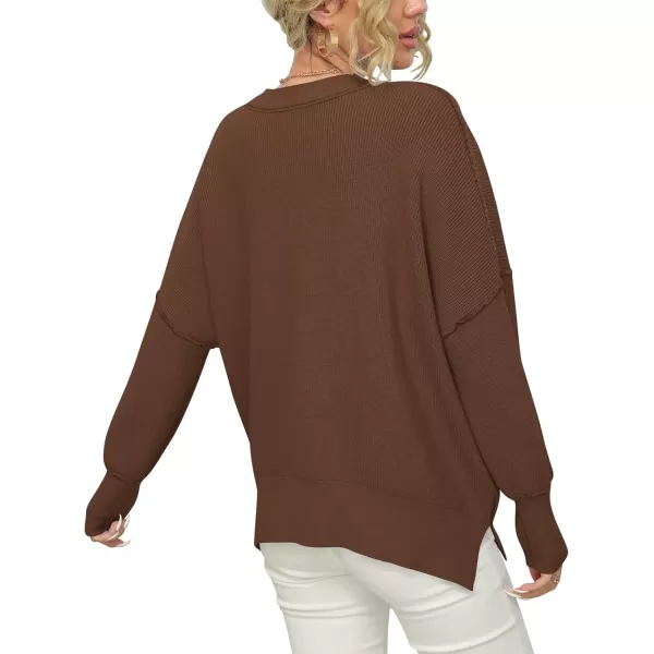 imageANRABESS Women Crewneck Batwing Sleeve 2023 Fall Oversized Side Slit Ribbed Knit Pullover Sweater TopCoffee