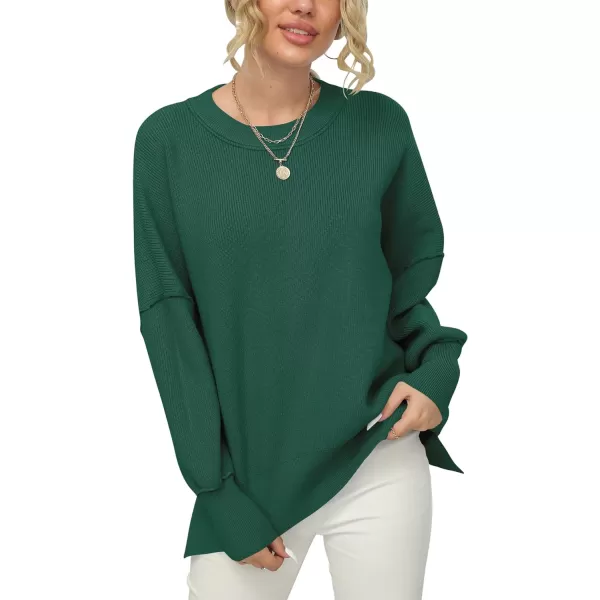 imageANRABESS Women Crewneck Batwing Sleeve 2023 Fall Oversized Side Slit Ribbed Knit Pullover Sweater TopDark Green