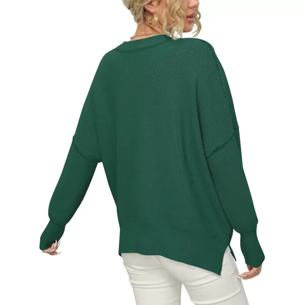 imageANRABESS Women Crewneck Batwing Sleeve 2023 Fall Oversized Side Slit Ribbed Knit Pullover Sweater TopDark Green