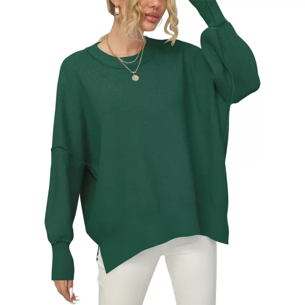 imageANRABESS Women Crewneck Batwing Sleeve 2023 Fall Oversized Side Slit Ribbed Knit Pullover Sweater TopDark Green