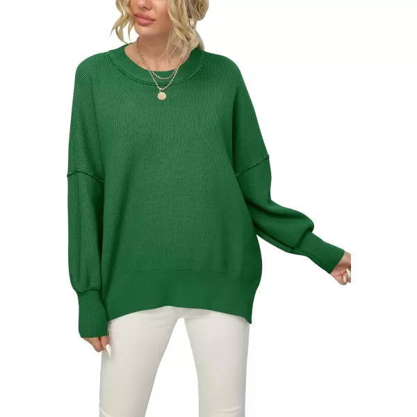 imageANRABESS Women Crewneck Batwing Sleeve 2023 Fall Oversized Side Slit Ribbed Knit Pullover Sweater TopForest