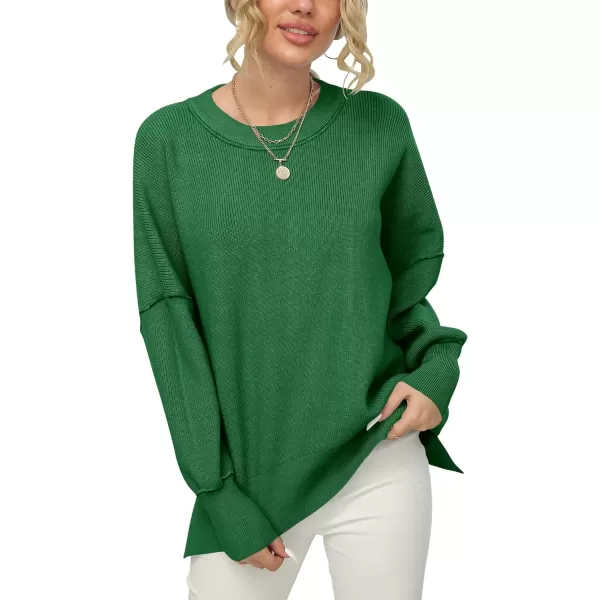 imageANRABESS Women Crewneck Batwing Sleeve 2023 Fall Oversized Side Slit Ribbed Knit Pullover Sweater TopForest