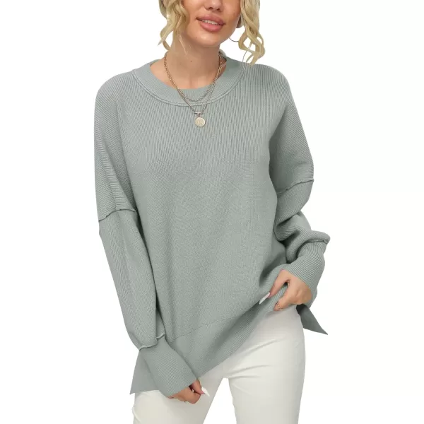 imageANRABESS Women Crewneck Batwing Sleeve 2023 Fall Oversized Side Slit Ribbed Knit Pullover Sweater TopGray