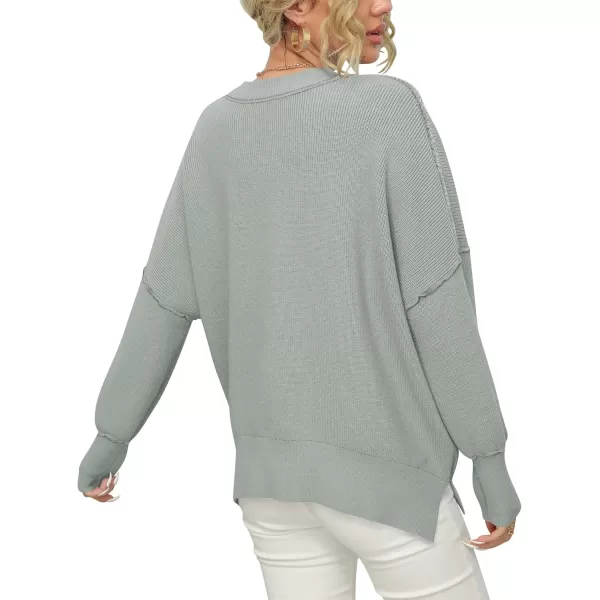 imageANRABESS Women Crewneck Batwing Sleeve 2023 Fall Oversized Side Slit Ribbed Knit Pullover Sweater TopGray