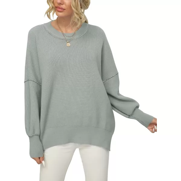 imageANRABESS Women Crewneck Batwing Sleeve 2023 Fall Oversized Side Slit Ribbed Knit Pullover Sweater TopGray
