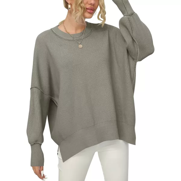 imageANRABESS Women Crewneck Batwing Sleeve 2023 Fall Oversized Side Slit Ribbed Knit Pullover Sweater TopGray Coffee