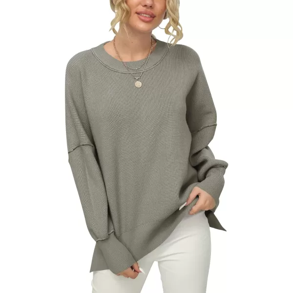 imageANRABESS Women Crewneck Batwing Sleeve 2023 Fall Oversized Side Slit Ribbed Knit Pullover Sweater TopGray Coffee