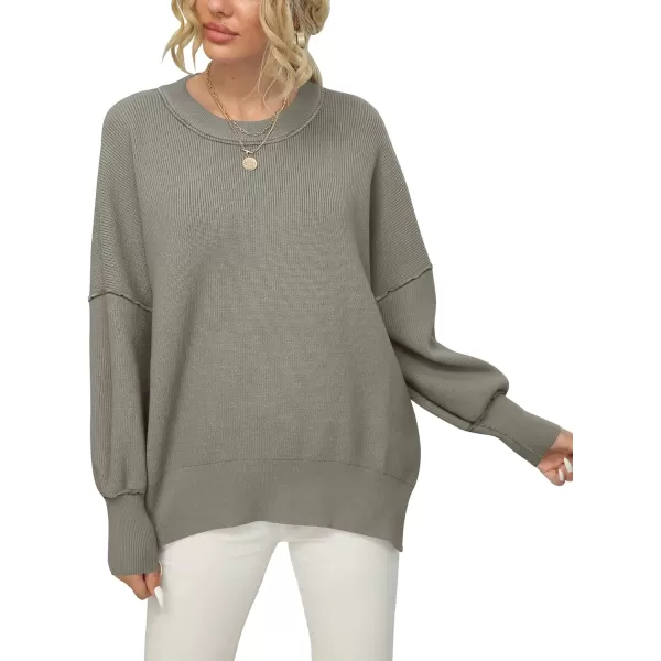 imageANRABESS Women Crewneck Batwing Sleeve 2023 Fall Oversized Side Slit Ribbed Knit Pullover Sweater TopGray Coffee