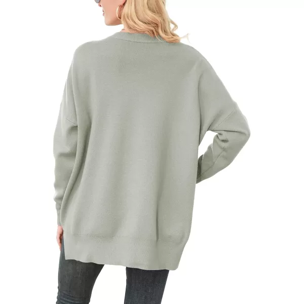 imageANRABESS Women Crewneck Batwing Sleeve 2023 Fall Oversized Side Slit Ribbed Knit Pullover Sweater TopGreyWhite
