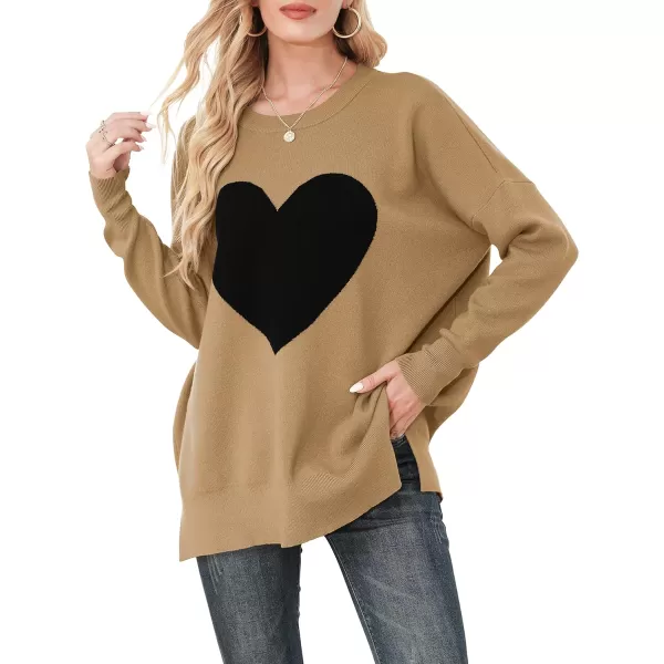 imageANRABESS Women Crewneck Batwing Sleeve 2023 Fall Oversized Side Slit Ribbed Knit Pullover Sweater TopHeart Black
