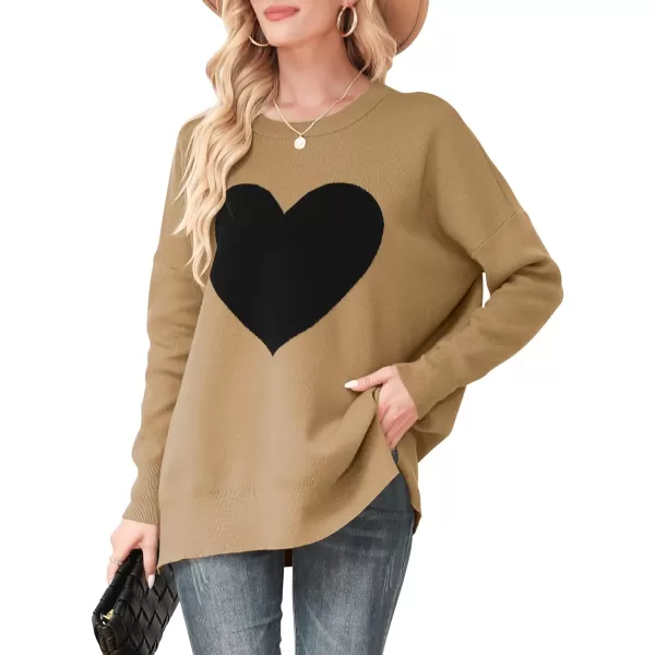 imageANRABESS Women Crewneck Batwing Sleeve 2023 Fall Oversized Side Slit Ribbed Knit Pullover Sweater TopHeart Black