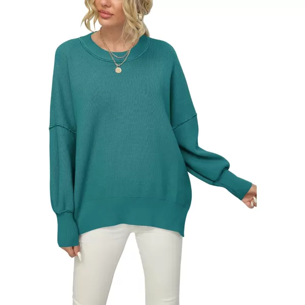 imageANRABESS Women Crewneck Batwing Sleeve 2023 Fall Oversized Side Slit Ribbed Knit Pullover Sweater TopOpal