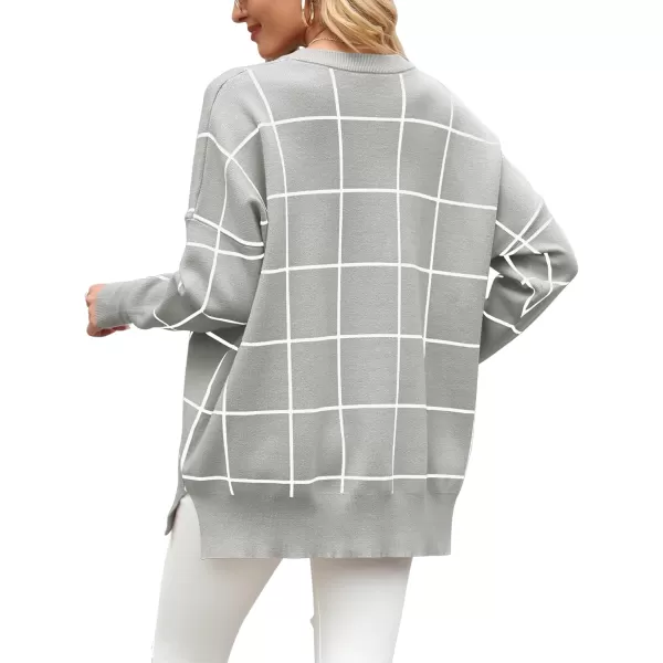 imageANRABESS Women Crewneck Batwing Sleeve 2023 Fall Oversized Side Slit Ribbed Knit Pullover Sweater TopPlaid Gray