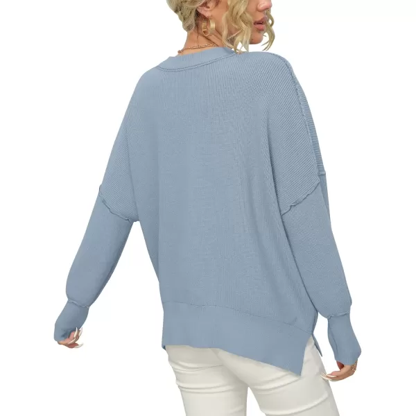 imageANRABESS Women Crewneck Batwing Sleeve 2023 Fall Oversized Side Slit Ribbed Knit Pullover Sweater TopSky Blue