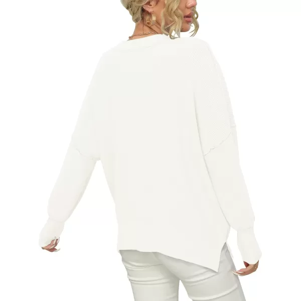 imageANRABESS Women Crewneck Batwing Sleeve 2023 Fall Oversized Side Slit Ribbed Knit Pullover Sweater TopWhite