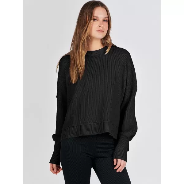 imageANRABESS Women Crewneck Batwing Sleeve Oversized Side Slit Ribbed Knit Crop Pullover Sweater TopBlack
