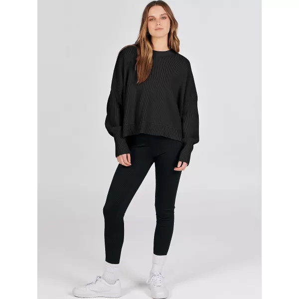 imageANRABESS Women Crewneck Batwing Sleeve Oversized Side Slit Ribbed Knit Crop Pullover Sweater TopBlack
