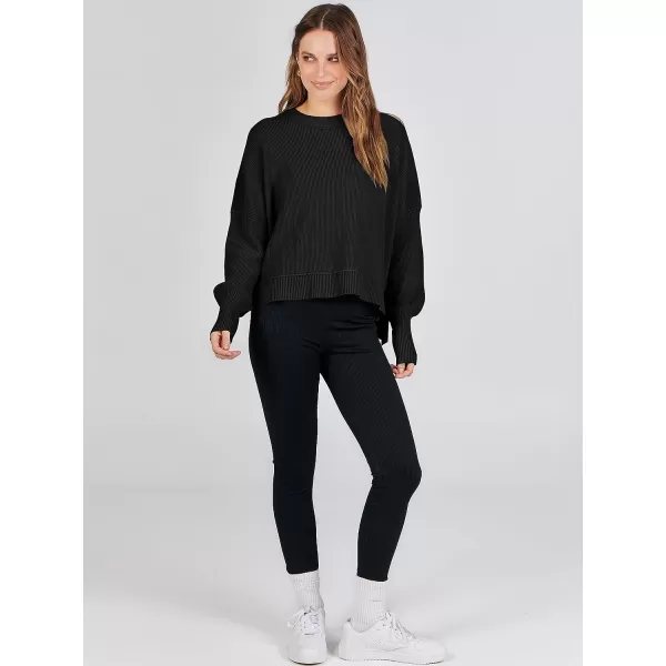 imageANRABESS Women Crewneck Batwing Sleeve Oversized Side Slit Ribbed Knit Crop Pullover Sweater TopBlack