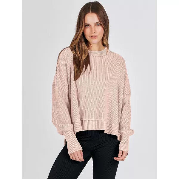 imageANRABESS Women Crewneck Batwing Sleeve Oversized Side Slit Ribbed Knit Crop Pullover Sweater TopPink Khaki