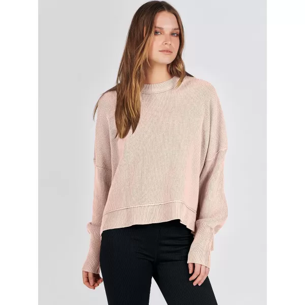 imageANRABESS Women Crewneck Batwing Sleeve Oversized Side Slit Ribbed Knit Crop Pullover Sweater TopPink Khaki