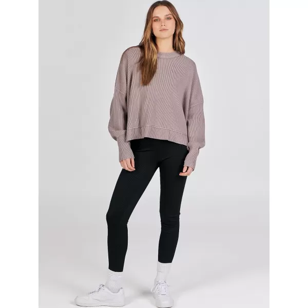 imageANRABESS Women Crewneck Batwing Sleeve Oversized Side Slit Ribbed Knit Crop Pullover Sweater TopRed Apricot
