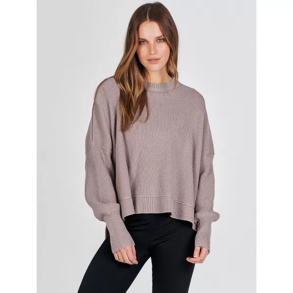 imageANRABESS Women Crewneck Batwing Sleeve Oversized Side Slit Ribbed Knit Crop Pullover Sweater TopRed Apricot