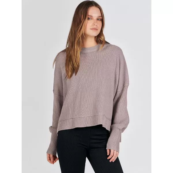 imageANRABESS Women Crewneck Batwing Sleeve Oversized Side Slit Ribbed Knit Crop Pullover Sweater TopRed Apricot