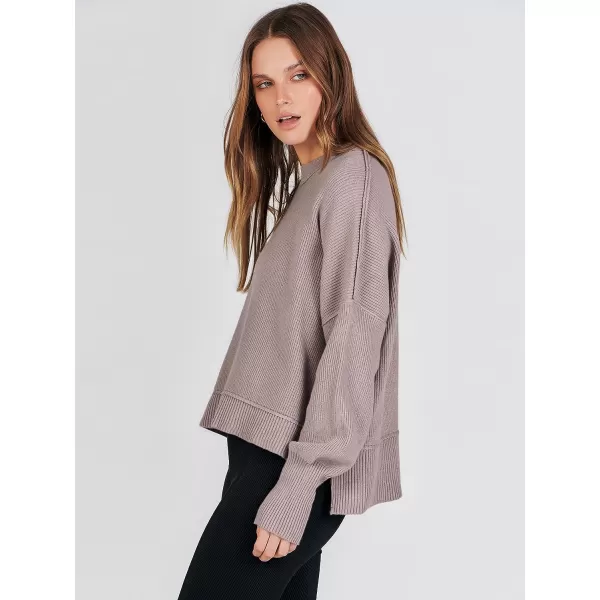 imageANRABESS Women Crewneck Batwing Sleeve Oversized Side Slit Ribbed Knit Crop Pullover Sweater TopRed Apricot
