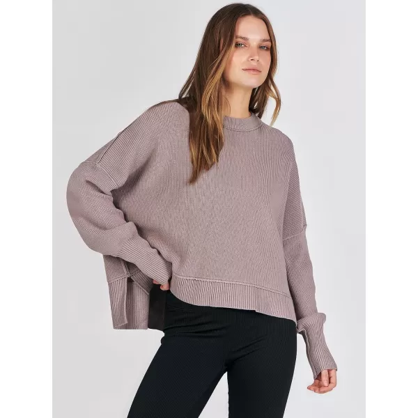 imageANRABESS Women Crewneck Batwing Sleeve Oversized Side Slit Ribbed Knit Crop Pullover Sweater TopRed Apricot