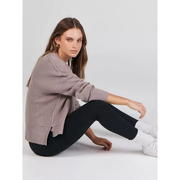 imageANRABESS Women Crewneck Batwing Sleeve Oversized Side Slit Ribbed Knit Crop Pullover Sweater TopRed Apricot