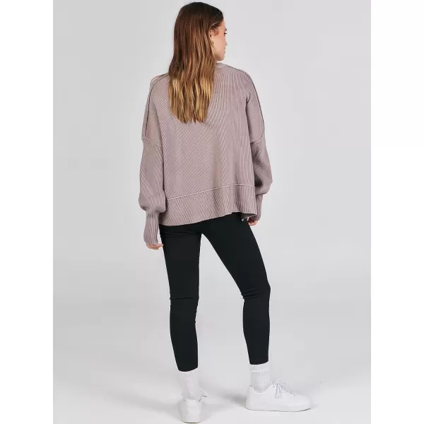 imageANRABESS Women Crewneck Batwing Sleeve Oversized Side Slit Ribbed Knit Crop Pullover Sweater TopRed Apricot