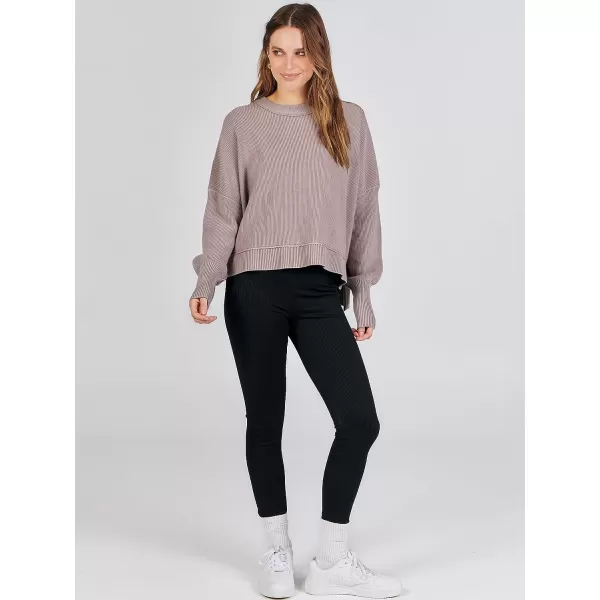 imageANRABESS Women Crewneck Batwing Sleeve Oversized Side Slit Ribbed Knit Crop Pullover Sweater TopRed Apricot