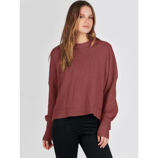 imageANRABESS Women Crewneck Batwing Sleeve Oversized Side Slit Ribbed Knit Crop Pullover Sweater TopRust