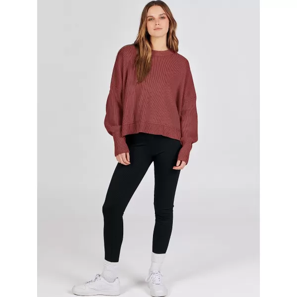 imageANRABESS Women Crewneck Batwing Sleeve Oversized Side Slit Ribbed Knit Crop Pullover Sweater TopRust