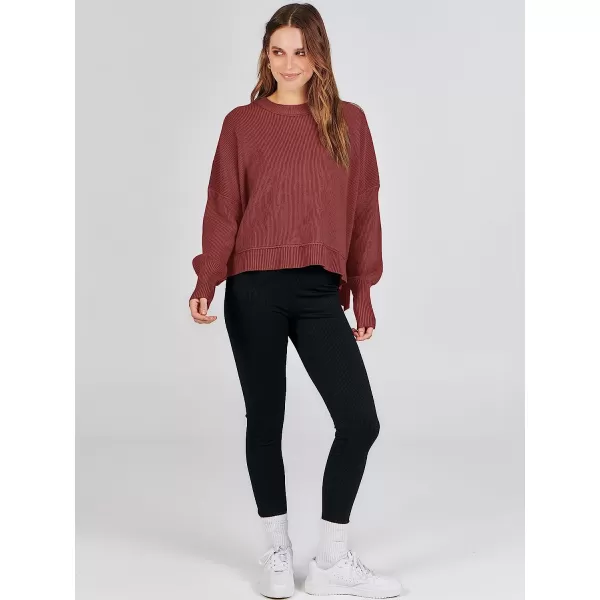 imageANRABESS Women Crewneck Batwing Sleeve Oversized Side Slit Ribbed Knit Crop Pullover Sweater TopRust