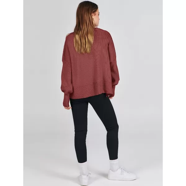 imageANRABESS Women Crewneck Batwing Sleeve Oversized Side Slit Ribbed Knit Crop Pullover Sweater TopRust