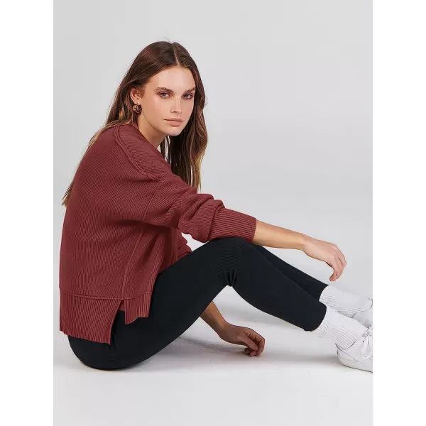 imageANRABESS Women Crewneck Batwing Sleeve Oversized Side Slit Ribbed Knit Crop Pullover Sweater TopRust