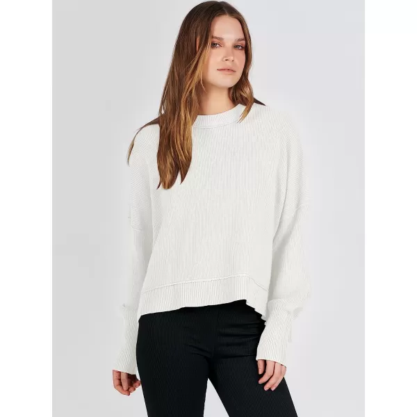 imageANRABESS Women Crewneck Batwing Sleeve Oversized Side Slit Ribbed Knit Crop Pullover Sweater TopWhite