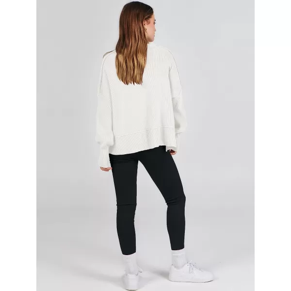 imageANRABESS Women Crewneck Batwing Sleeve Oversized Side Slit Ribbed Knit Crop Pullover Sweater TopWhite